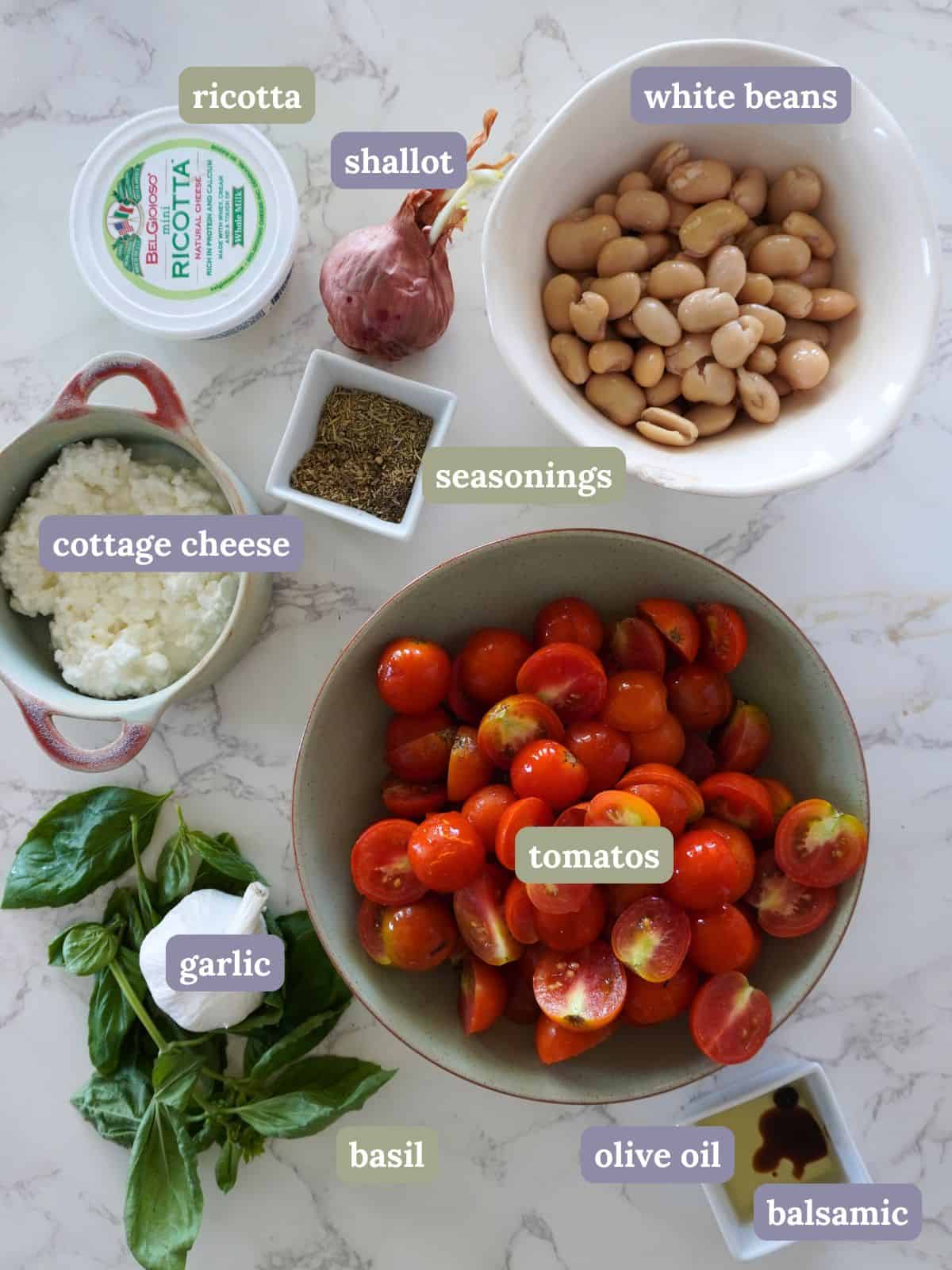 Cheesy white bean tomato bake ingredients