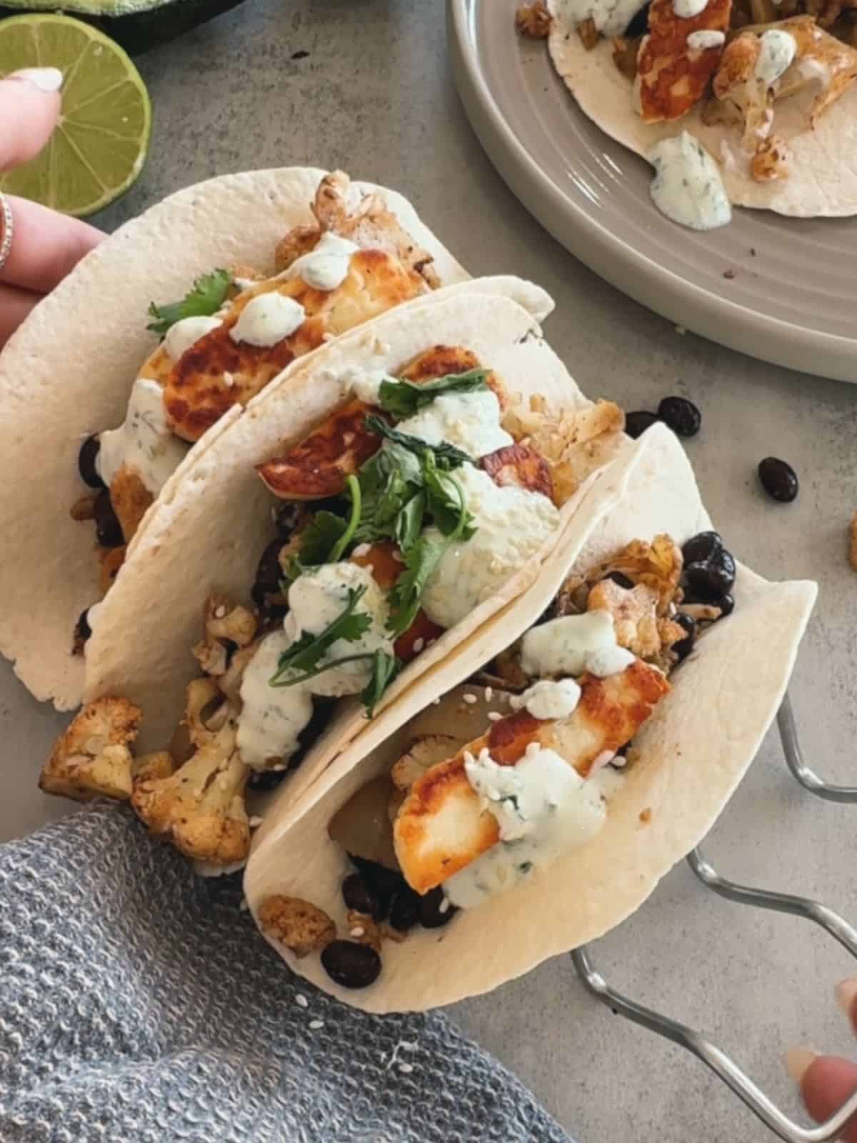 halloumi tacos recipe finished and ready to serve