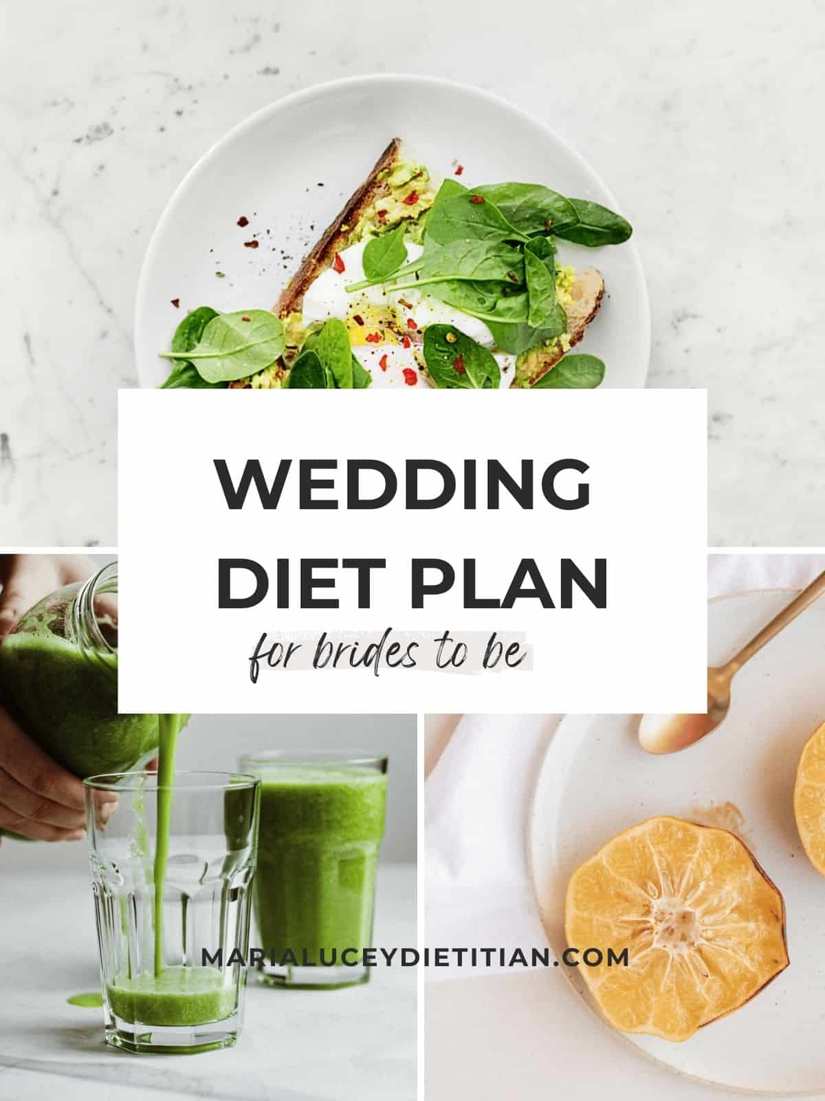 wedding diet plan cover with a green smoothie and salad