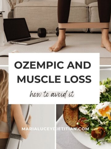 An infographic with images of a girl working out with a text overlay saying "ozempic and muscle loss"